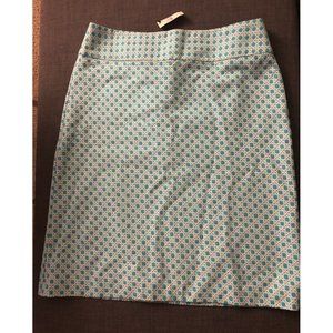 Talbots Womens Pencil Cotton Skirt Lined Teal White Size 10 NWT